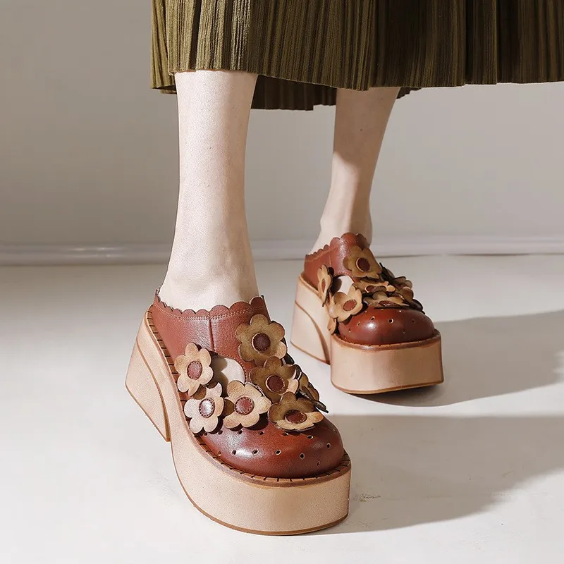 

Женские шлепанцы на толстой подошве YourSeason, сандалии из натуральной кожи на высоком каблуке и танкетке, сланцы, лето 2023