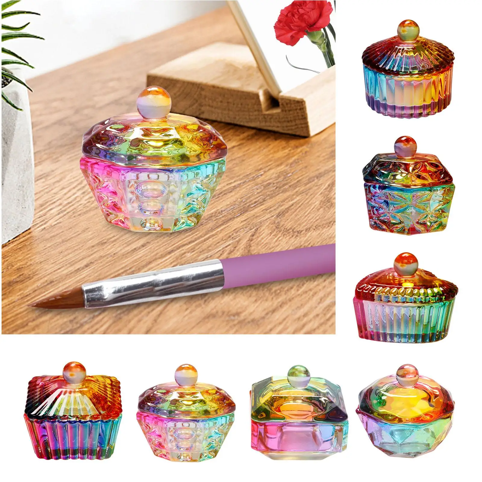 

Посуда для дизайна ногтей с крышкой, стеклянные инструменты для акриловой жидкости для ногтей