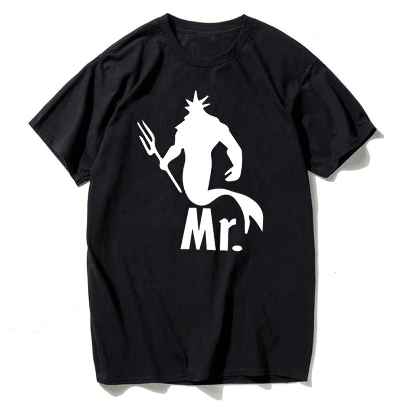 

Футболка с забавной русалочкой из 100% хлопка, мужские и женские парные летние топы, свободные футболки с коротким рукавом