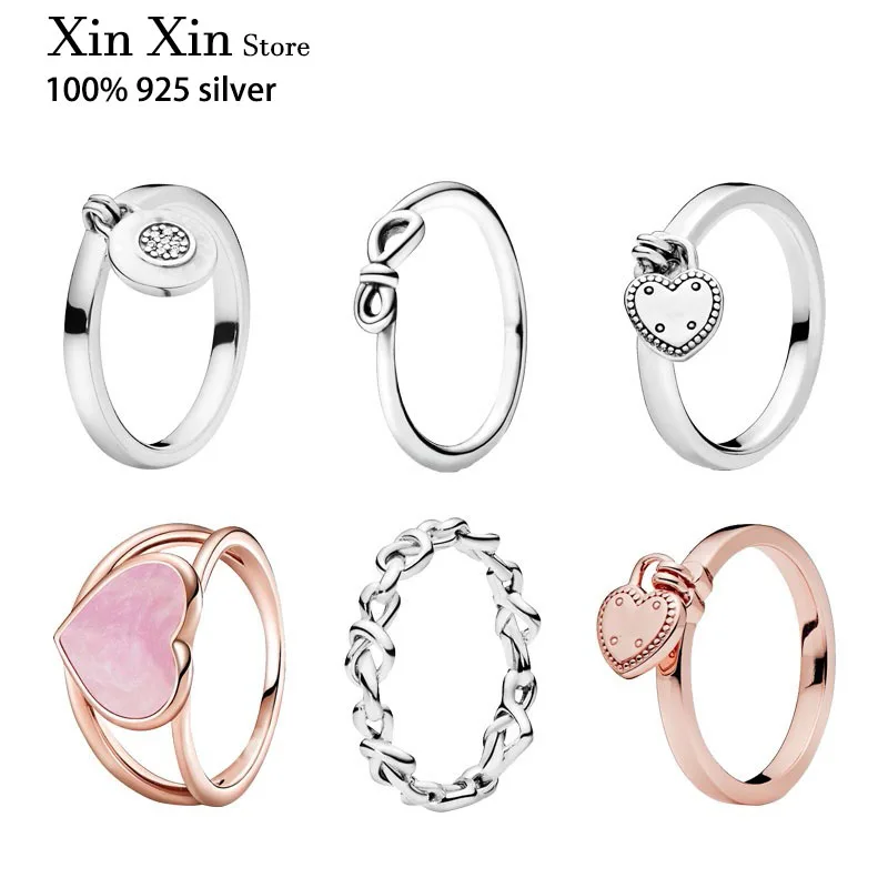 

Authentic 925 Sterling Silver Rose Gold Heart-shaped Padlock Ring Is Suitable For Women's Engagement Jewelry Anniversary