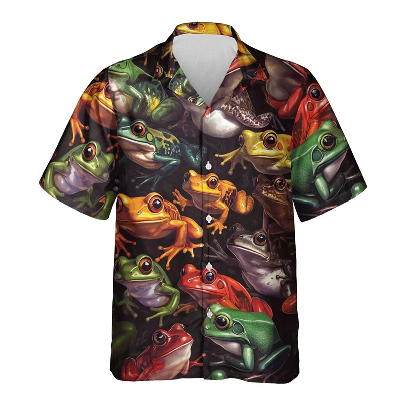 Гавайские рубашки с 3D принтом лягушки для мужчин свободные блузки коротким