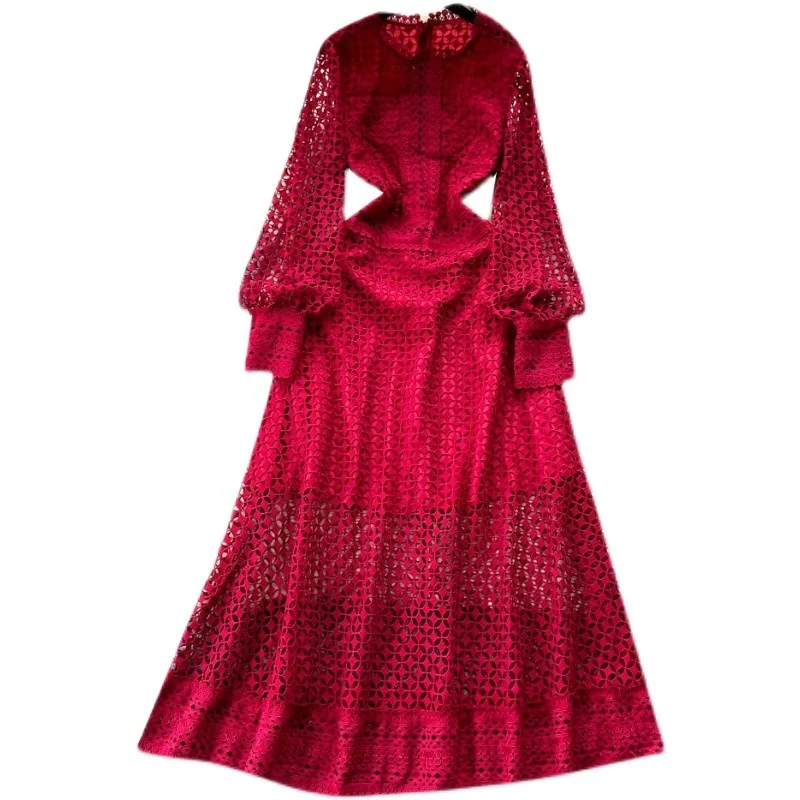 Женское кружевное платье с длинным рукавом