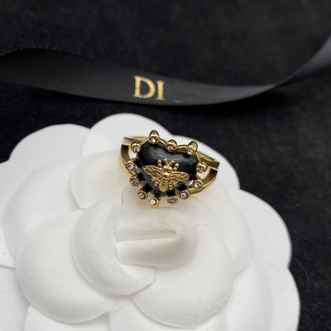 European and American retro personality black bee inlaid zircon open ring
