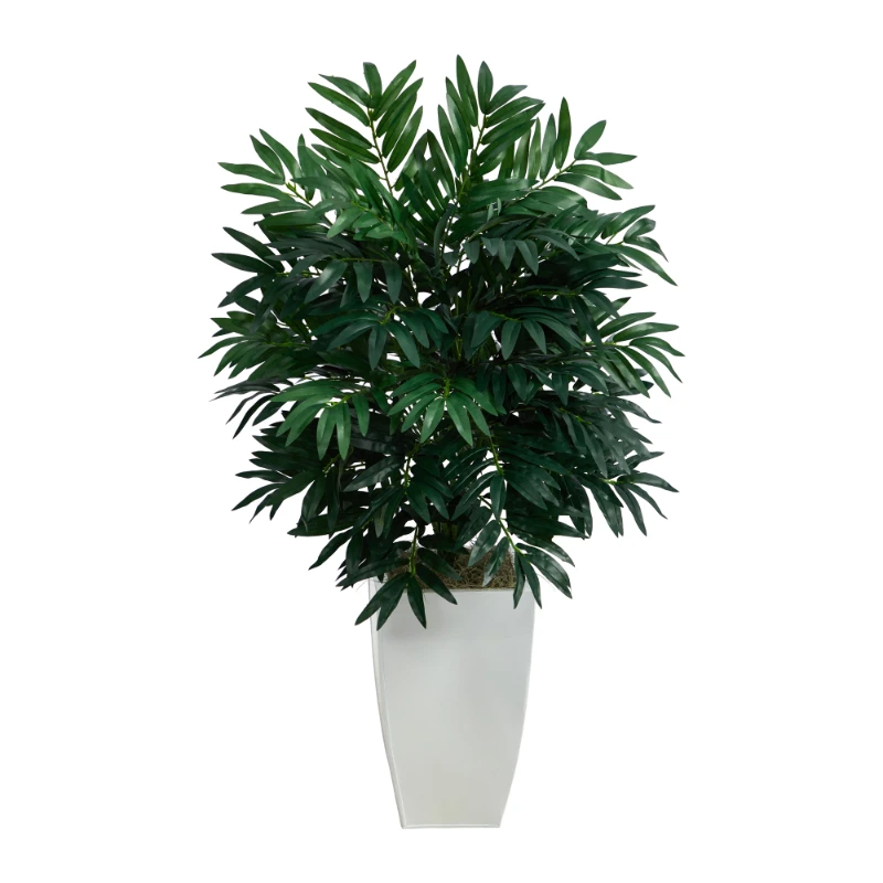 

3ft. Bamboo Palm Artificial Plant in White Metal Planter