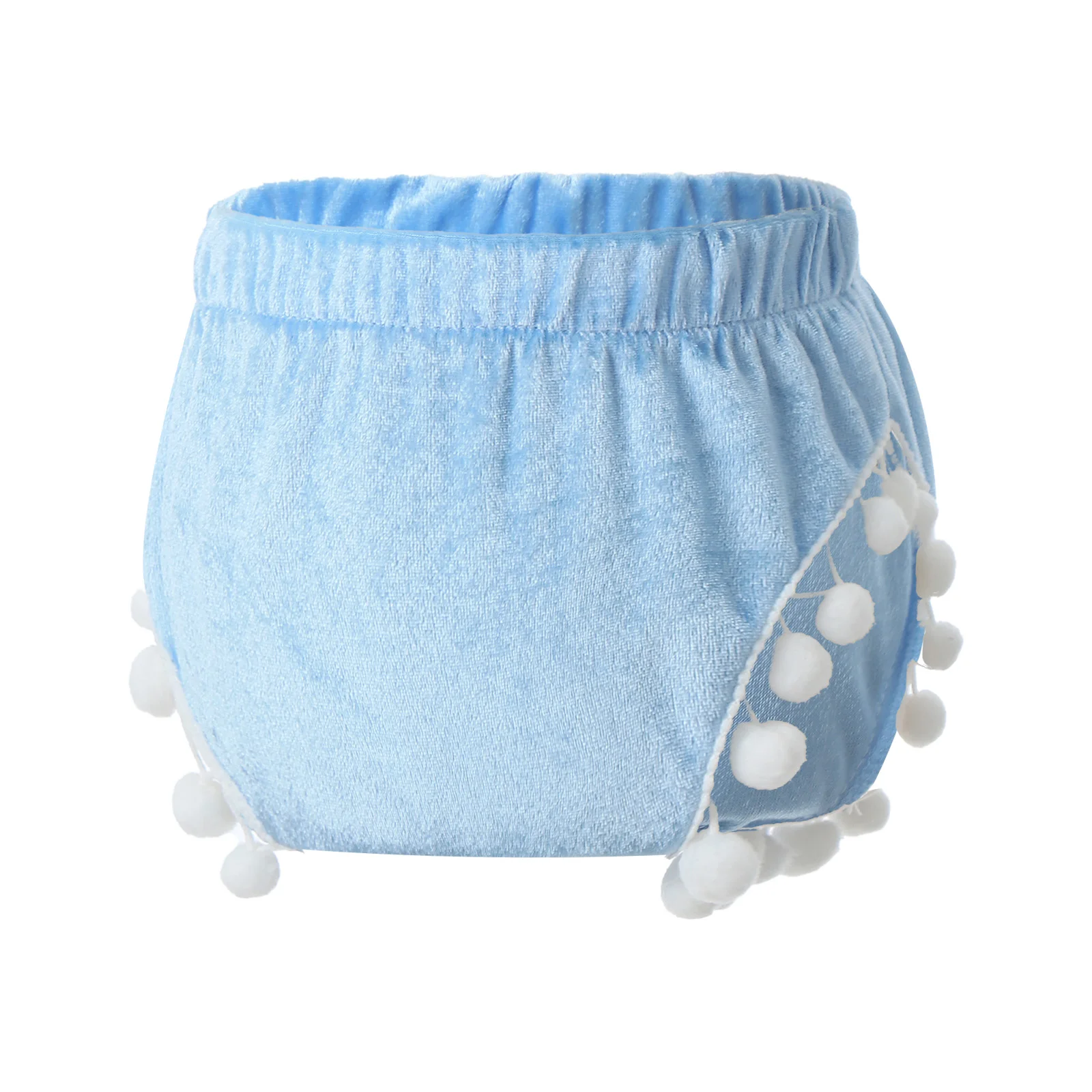 Baby Girls Cute Fluffy Ball Shorts Velvet Bloomers Diaper Cover Toddlers White Mini Balls Trim Elastic Waistband Shorts