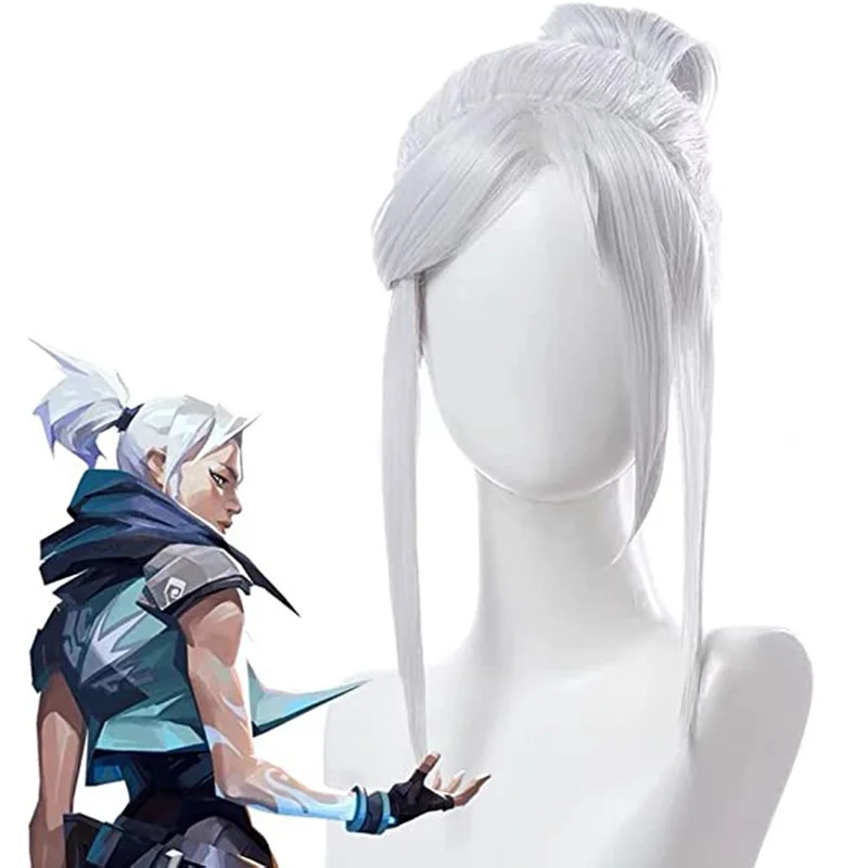 

Halloween Cosplay Game Anime Valorant Jett Wig Silvery White Hair Costumes Props Halloween Dress Up Party Carnival Wigs+ Wig Cap