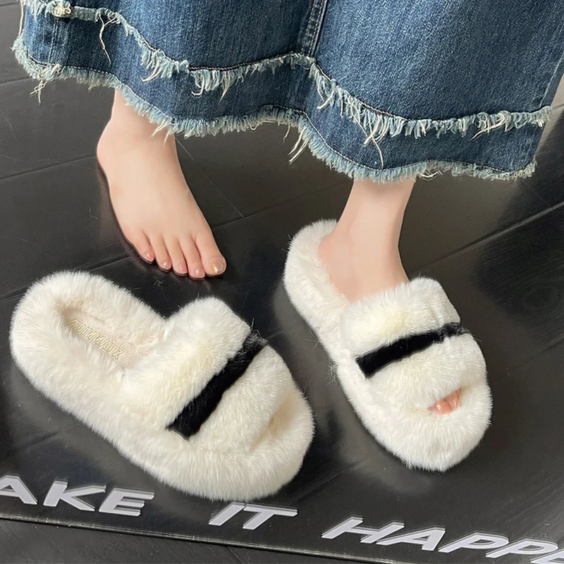 

Женские шлепанцы на платформе, зимние шлепанцы с открытым носком, 2023