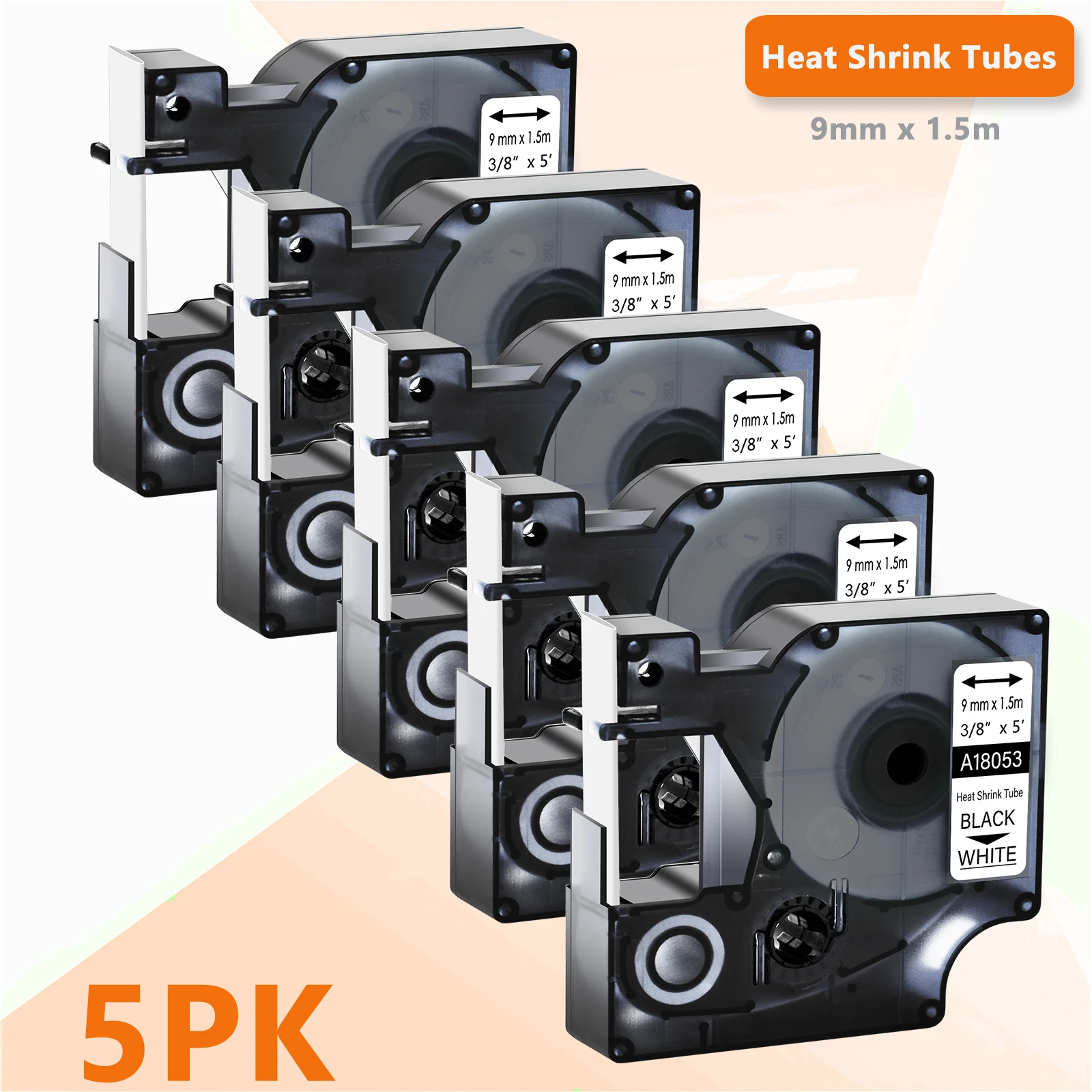 Маркировка GREENCYCLE 5 шт. 9 мм совместимая с Dymo 18053 черная на белом теплоусадочной