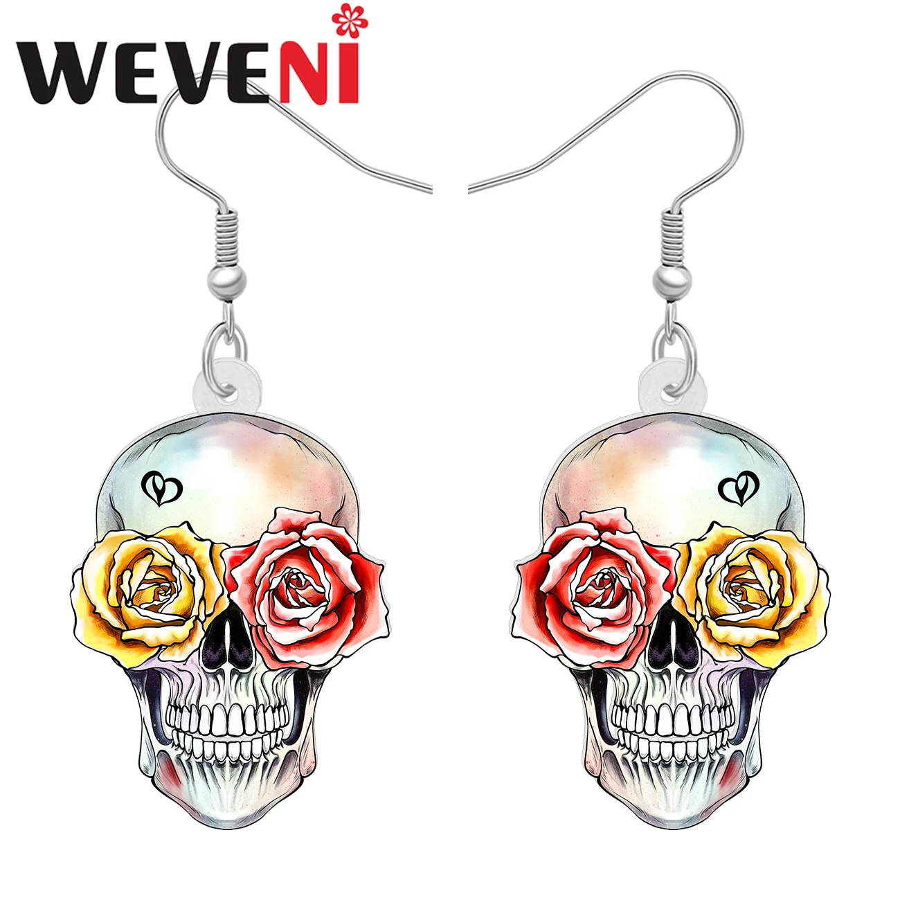 

Акриловые висячие серьги WEVENI с красочными цветами и черепом в виде сахара для женщин и девочек, подарки на Хэллоуин, панк, скелет, Рождество