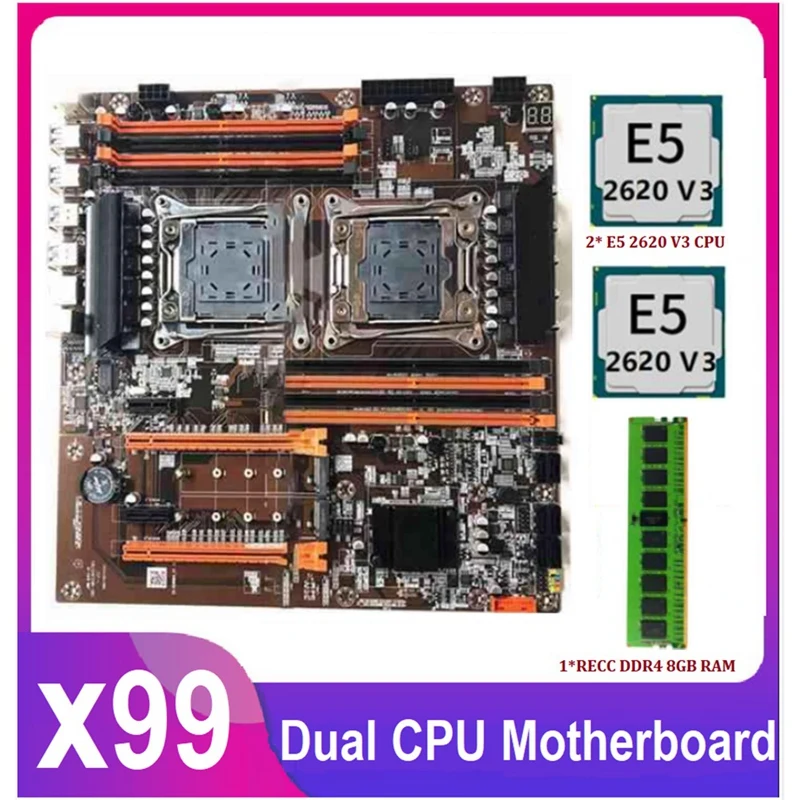 Материнская плата X99 с двумя процессорами LGA 2011 USB3.0 SATA3 Dual M.2 слот E5 2620 V3 RECC DDR4 8 ГБ