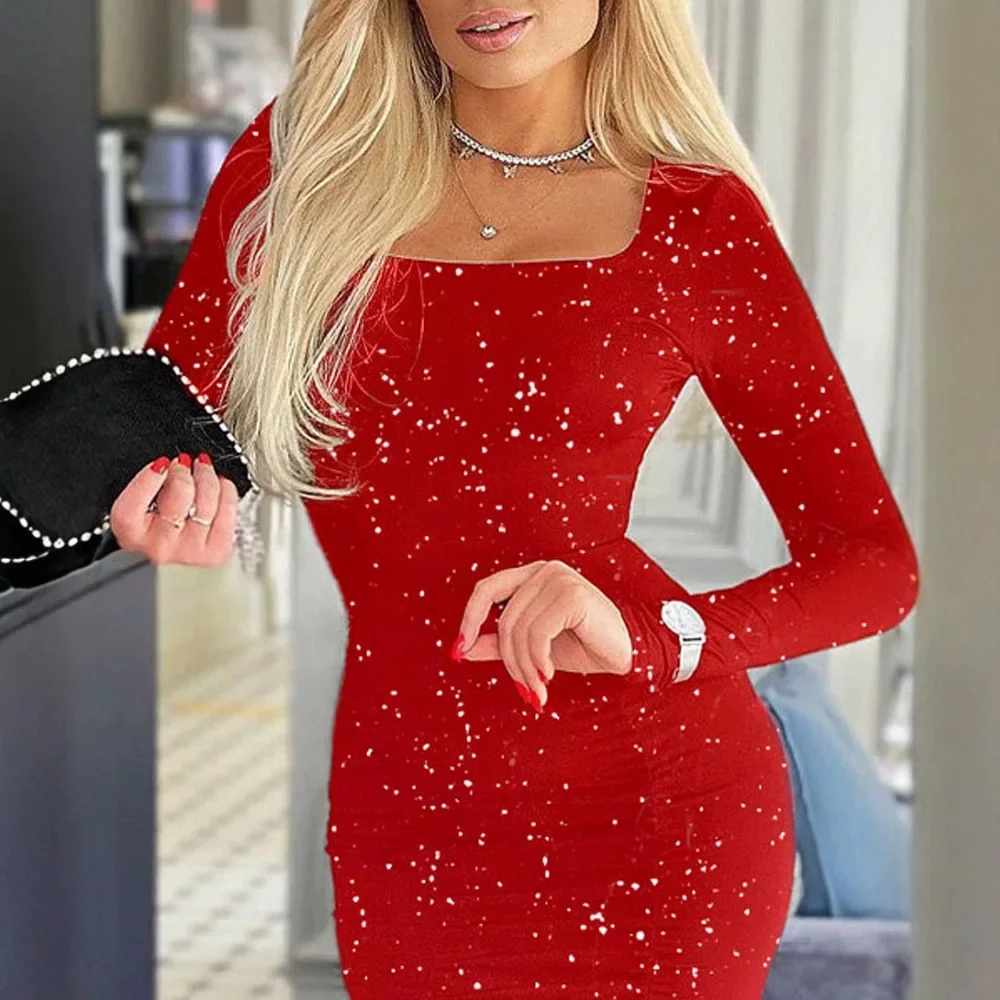 Женское облегающее мини-платье с высокой талией и длинными рукавами