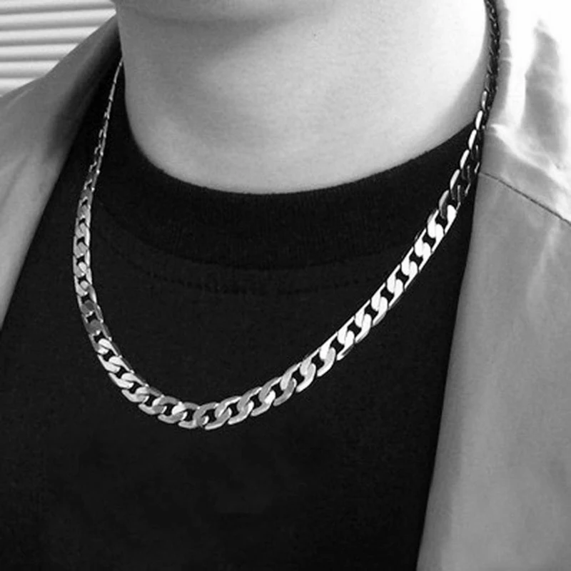 

Long Stainless Steel Chain Necklace Hip Hop for Women Men on The Neck Fashion Jewelry Accessories Choker Valentine's Day