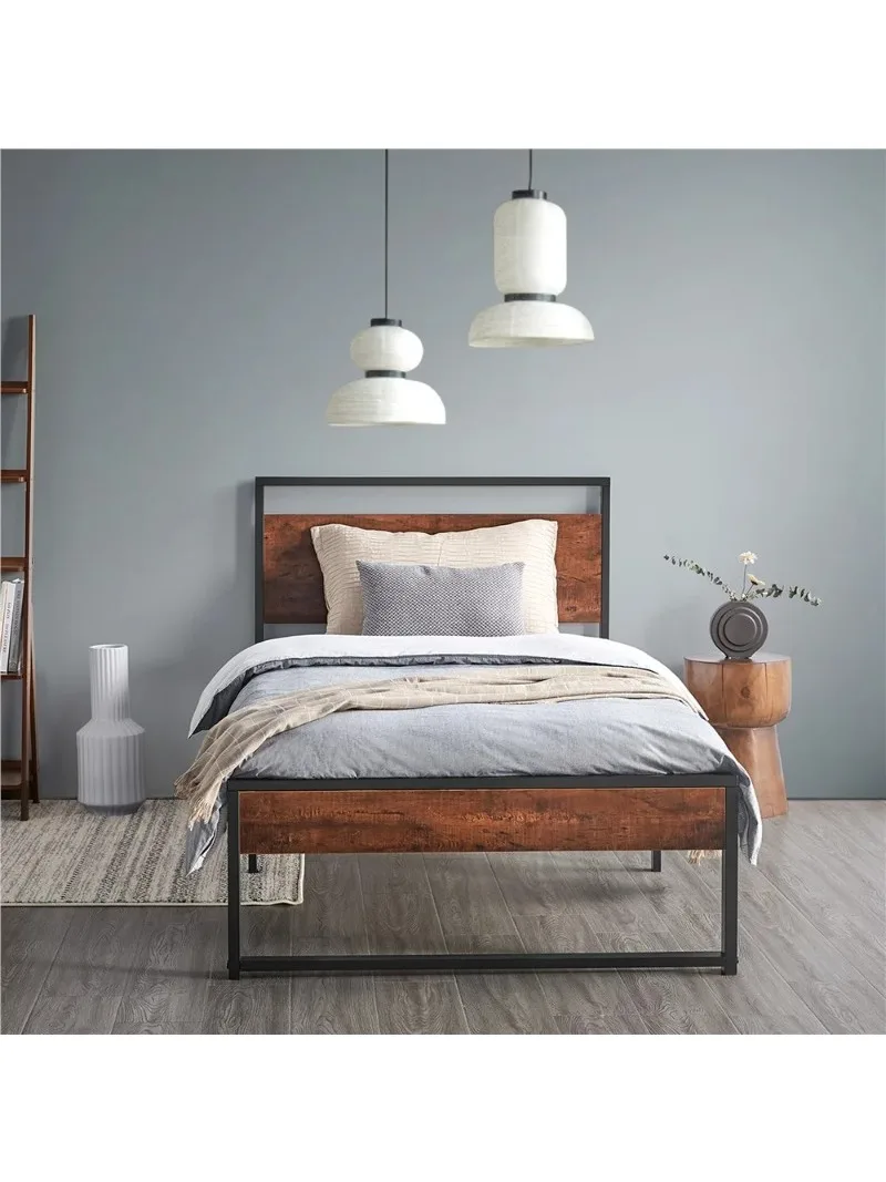 

Easyfashion Деревенский металлический каркас Базовая платформа с подставкой для планок, Деревенский коричневый, двойной