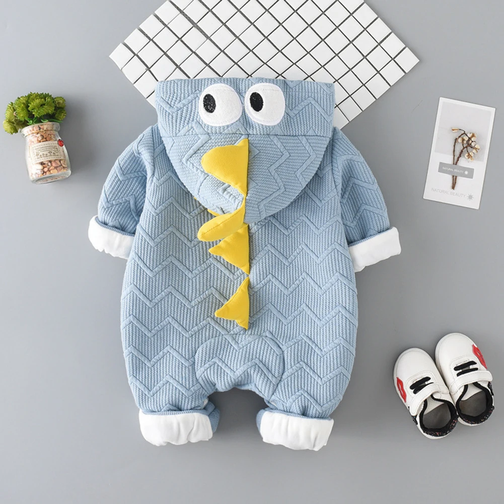 

Casual Baby Hooded Romper Kids Boy Girl Cartoon Animal Patchwork Front Zipper Jumpsuit Long Sleeve Cute Winter Clothes