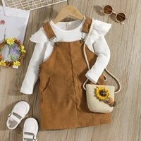 baby girls outfit set childrens wear girls spring and autumn new long sleeve pit bar knitted pullover corduroy strap skirt set