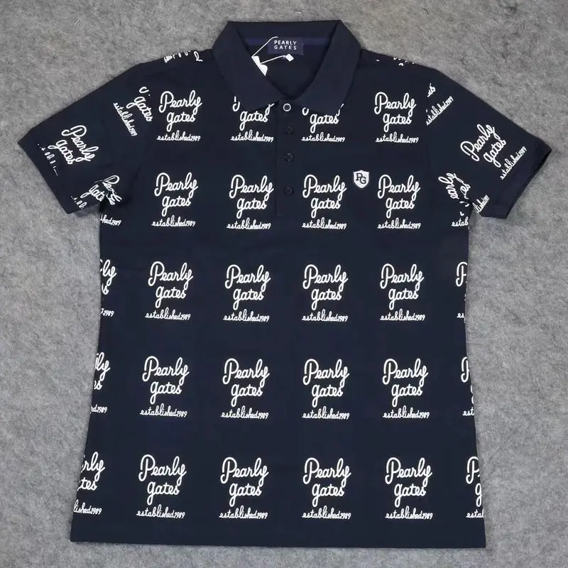 

Pearly Gates Golf Top Men Short Sleeve Polo Shirt Summer New Lapel Printing Golf Jersey