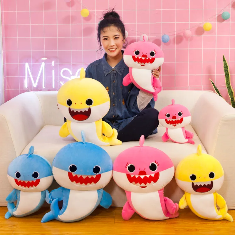 Cute Baby Flash Music Shark Plush Toy Cartoon Anime Plush Animal Toy Boy Girl Christmas Birthday Gift Kawaii Pillows