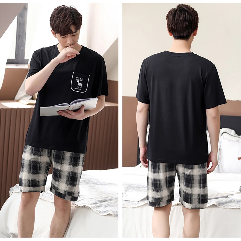 Summer Men's Ice Silk Pajamas Plus Size 4XL Pajama Sets Trendyol Casual Male Sleep Tops Thin Pijama for Men Breathable Sleepwear