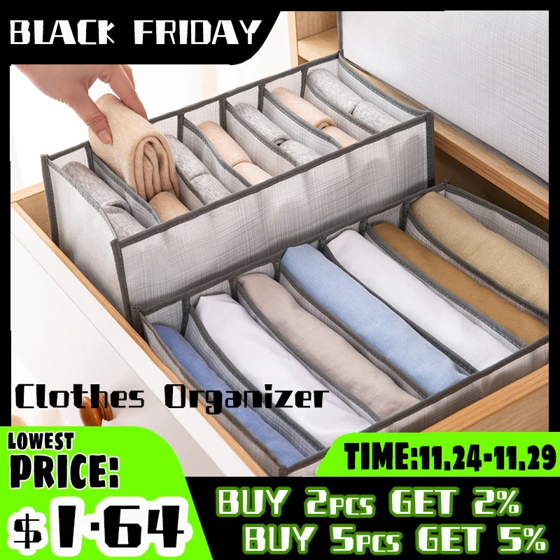 

Clothes Organizer Classic Durable Jeans Storage Box With Compartments Wardrobe Clothing Sorting Household Foldable Storage Box