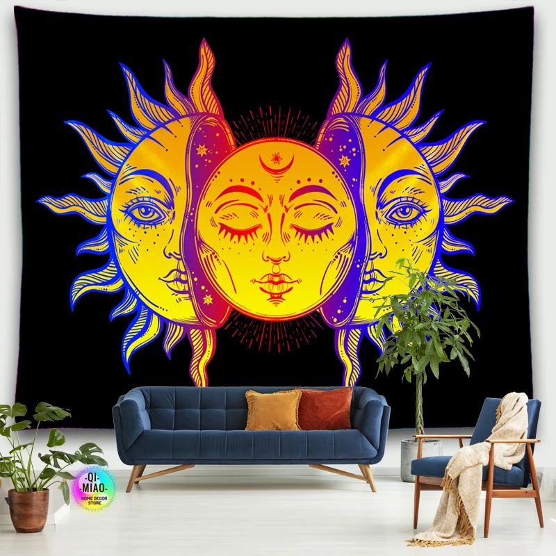 Солнце гобелен с Луной психоделическая настенная подвесная кавайная домашняя