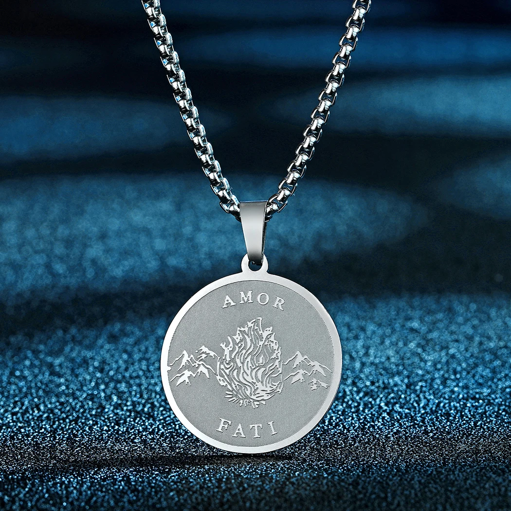 Handmade Simple Stainless Steel Amor Fati Stoic Pendant Neck