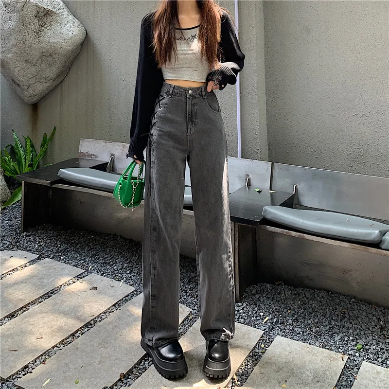 

N0100 Jeans mopping trousers new bandage wide leg pants women's jeans