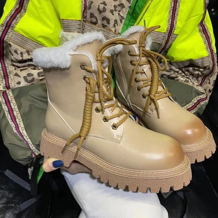 

Brown Snow Boots Women's Sponge Cake Bottom Side Zipper High Heels Plus Velvet Fashion Warm Women's Winter Shoes Martin Boots