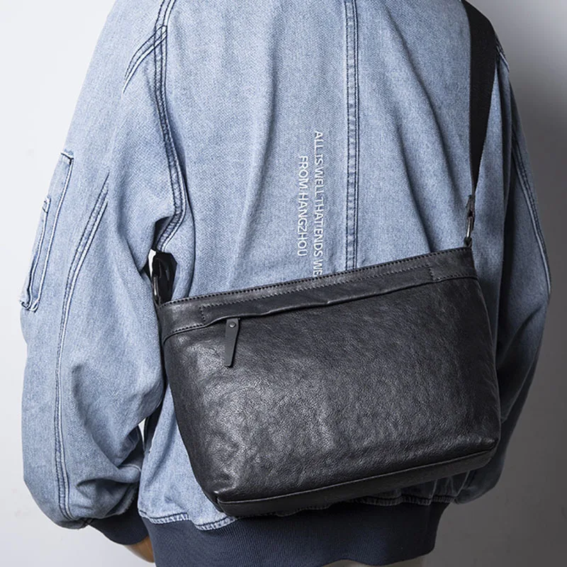 AETOO   Shoulder bag men's leather casual messenger bag Japanese trendy brand men's backpack head layer cowhide men's bag simple