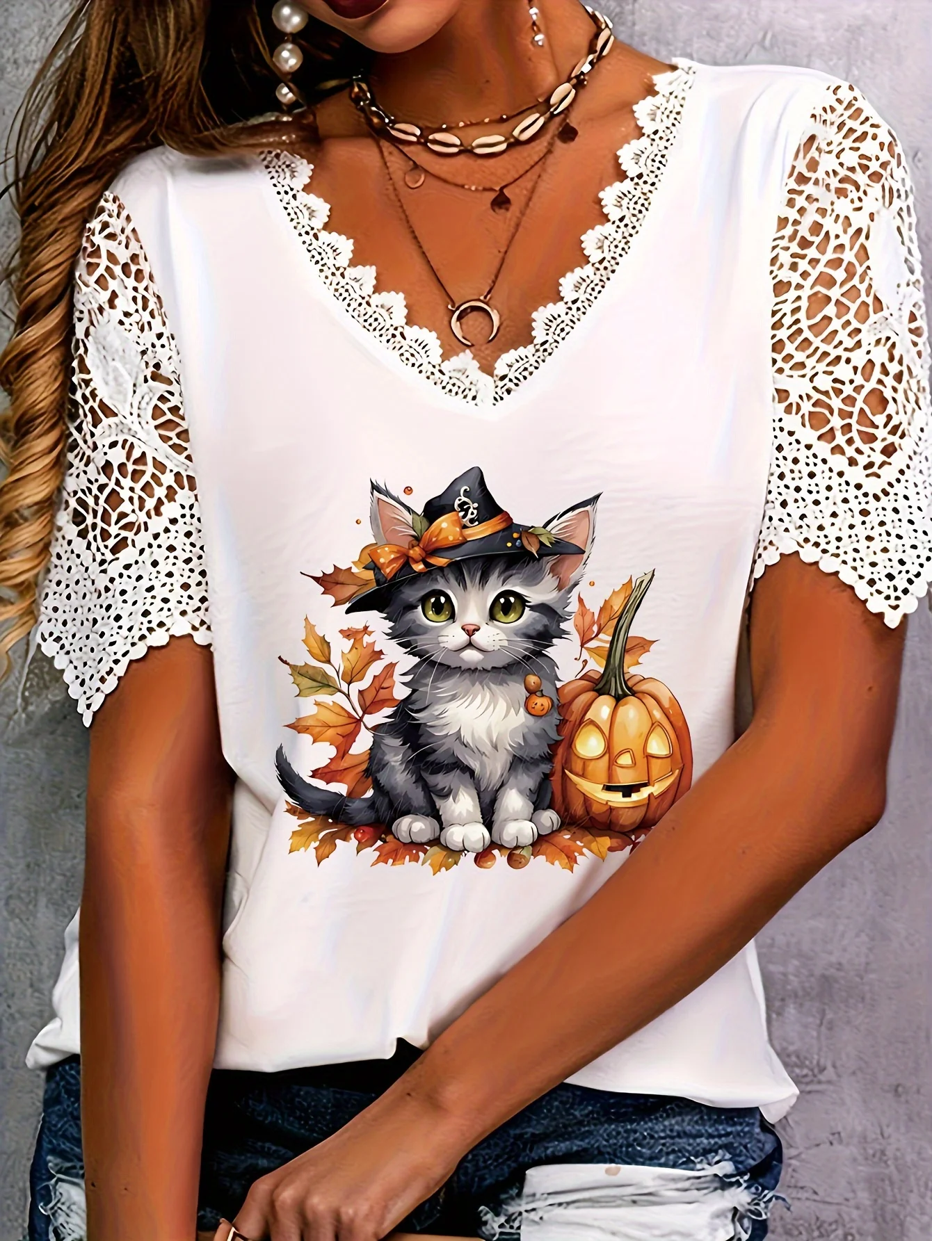 Женская Футболка Больших Размеров Parara С Принтом Кота На Хэллоуин