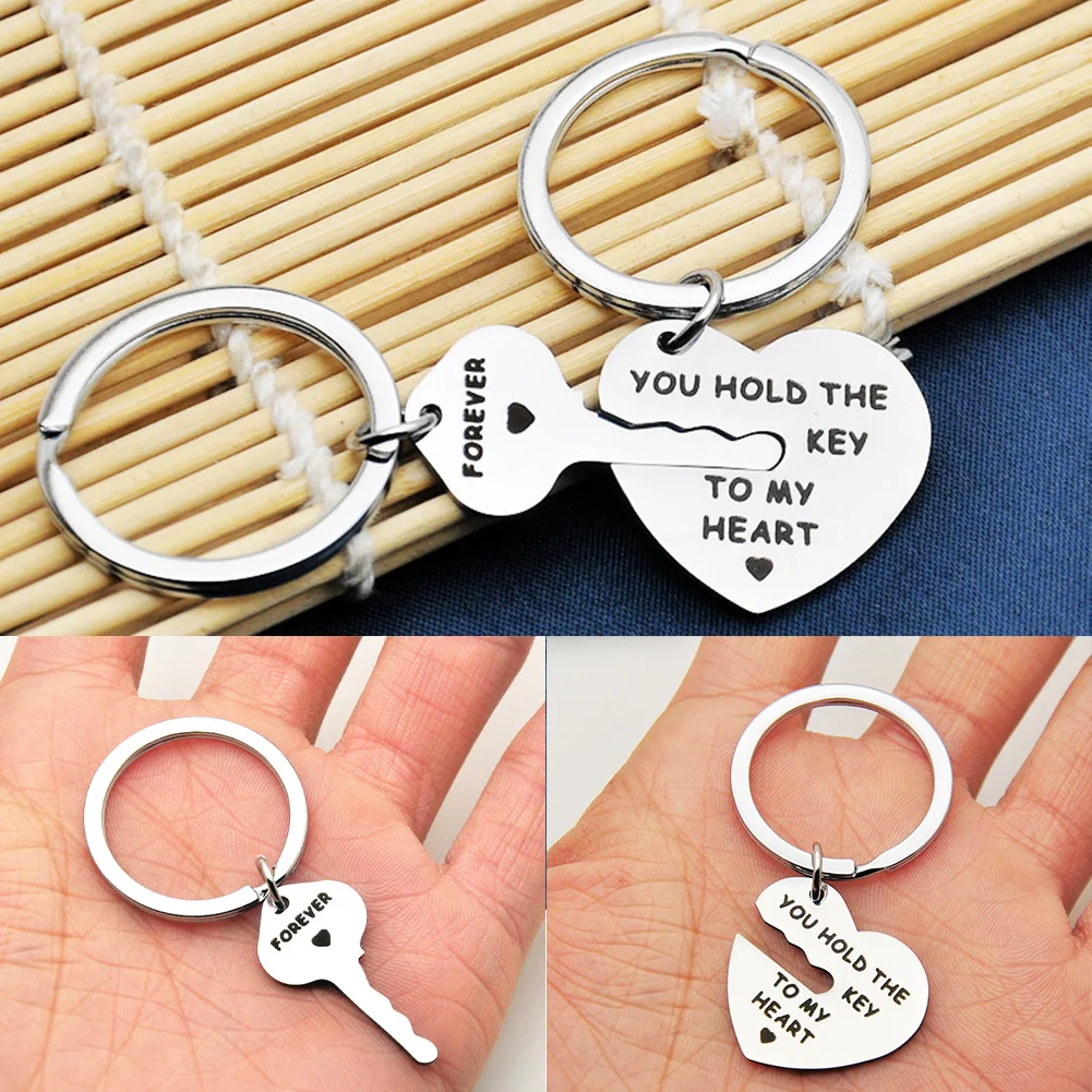 

New Couples Keychain Romantic Symbolic Love Key And Heart Keyring Valentine's Day Gifts Accessories Gift For Boyfriend Husband