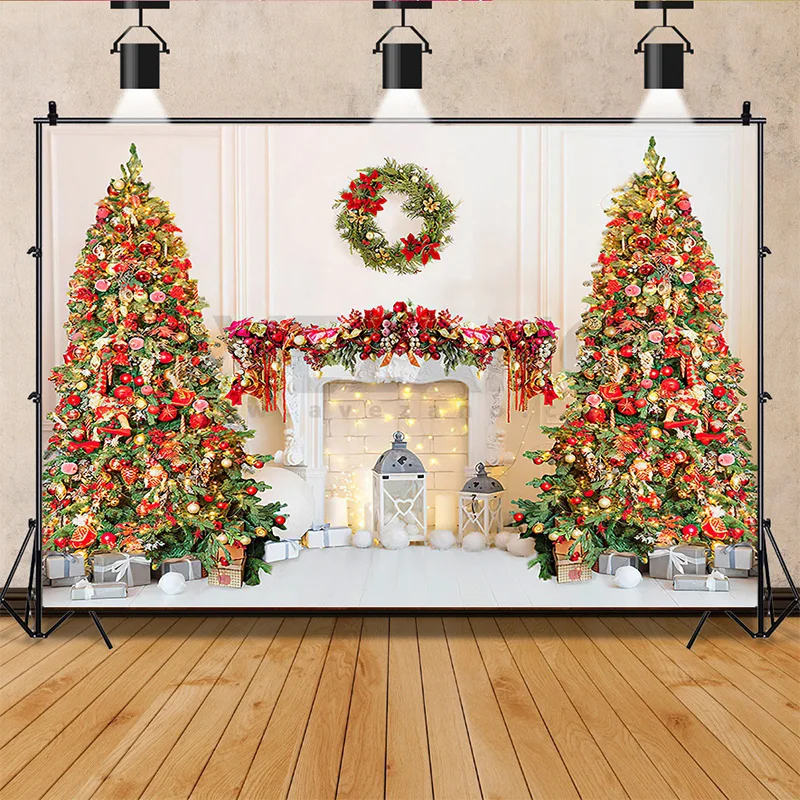 

SHENGYONGBAO Christmas Tree Window Candy Photography Backdrop Wooden Doors Snowman Cinema Pine New Year Background Prop LA-45