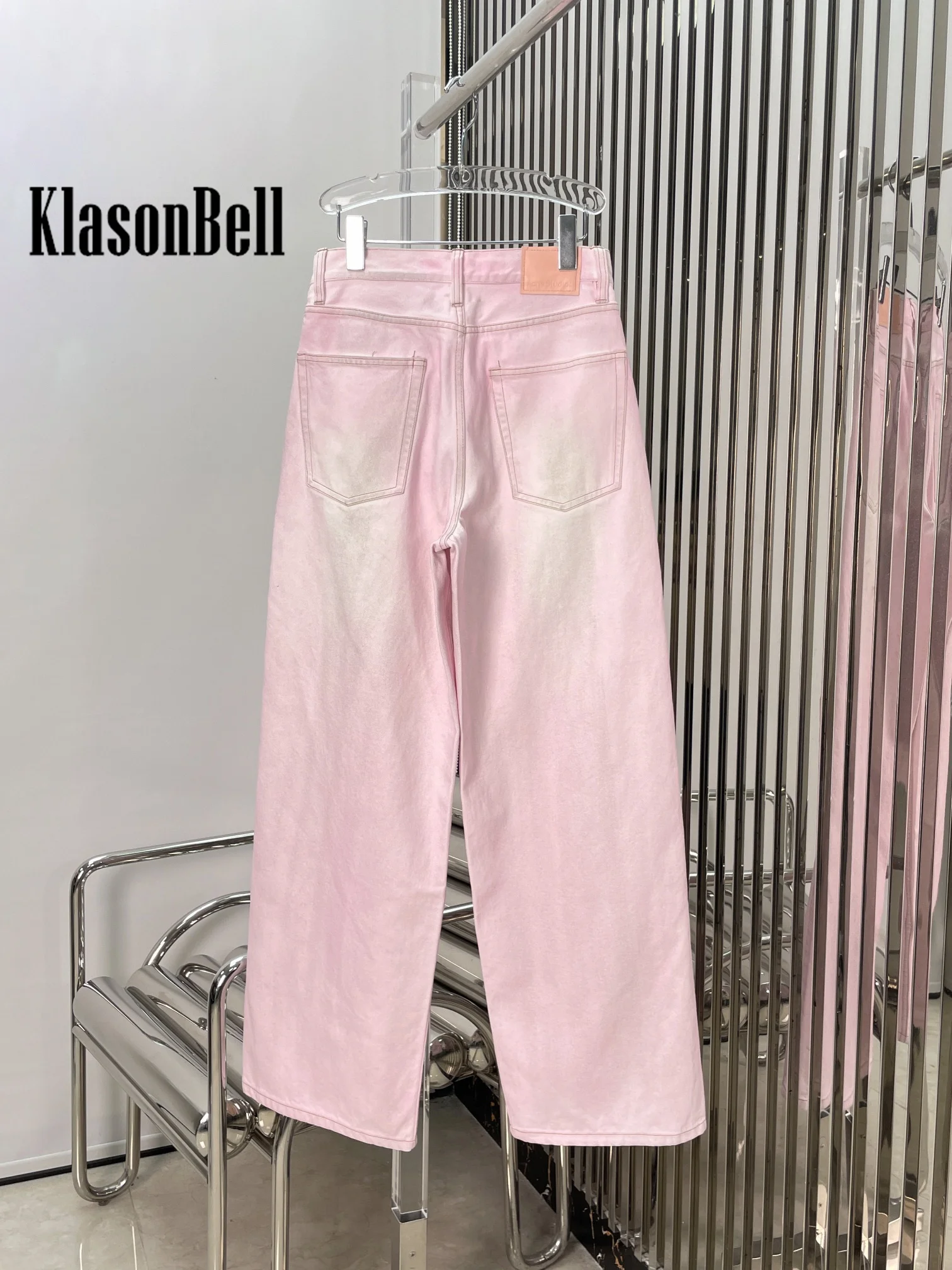 11.23 KlasonBell модные новые розовые джинсы потертые джинсовые прямые брюки из