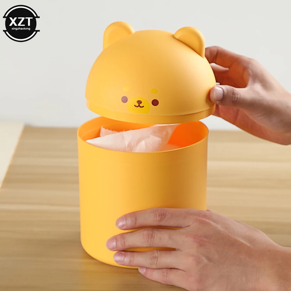 

Cute Little Bear Desktop Trash Can Mini Trumpet With Lid Storage Bucket Household Creative Living Room Bedroom Trash Can