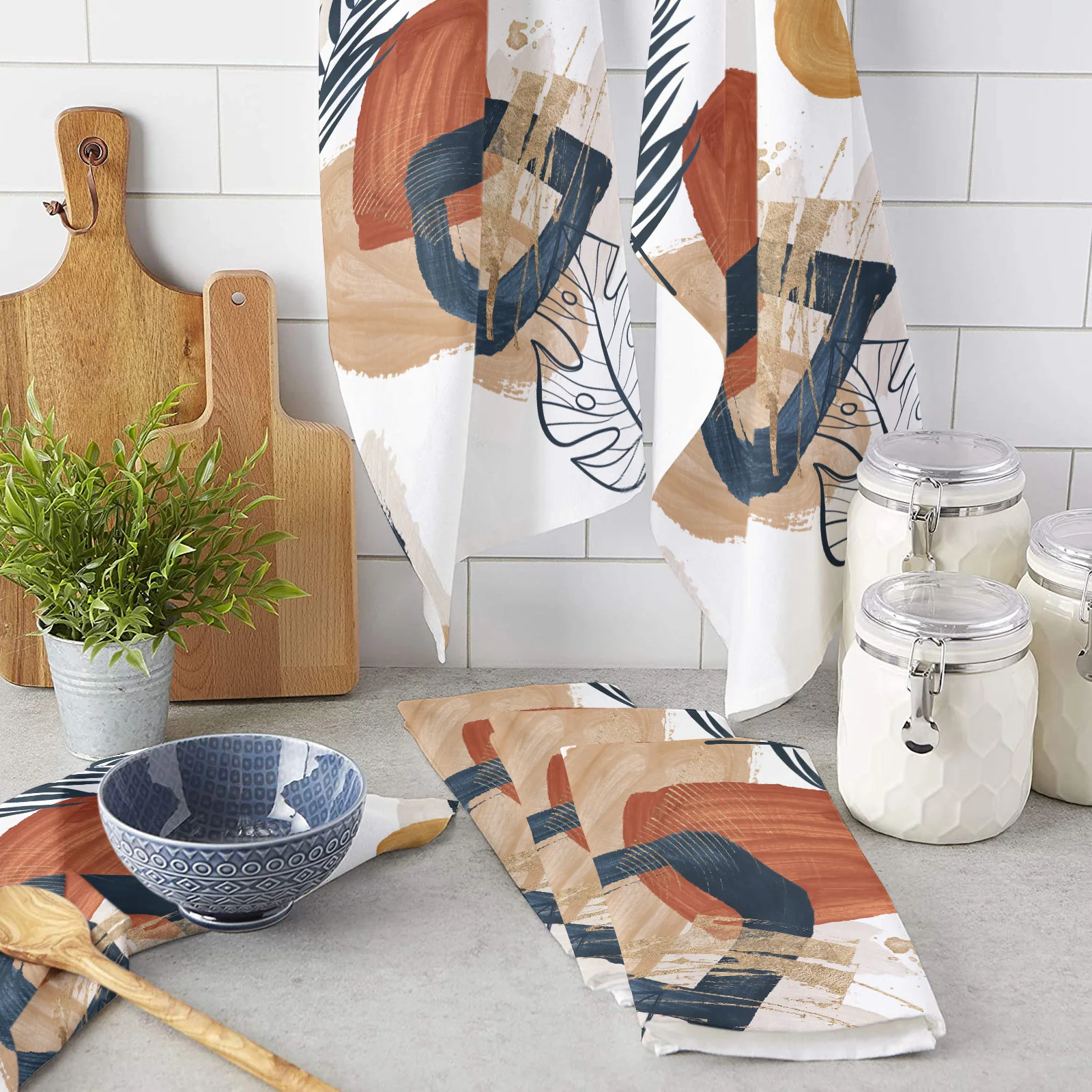 

Boho Modern Geometric Abstraction Microfiber Kitchen Towel Absorbent Non-stick Oil Wiping Rag Home Cleaning Dishcloth