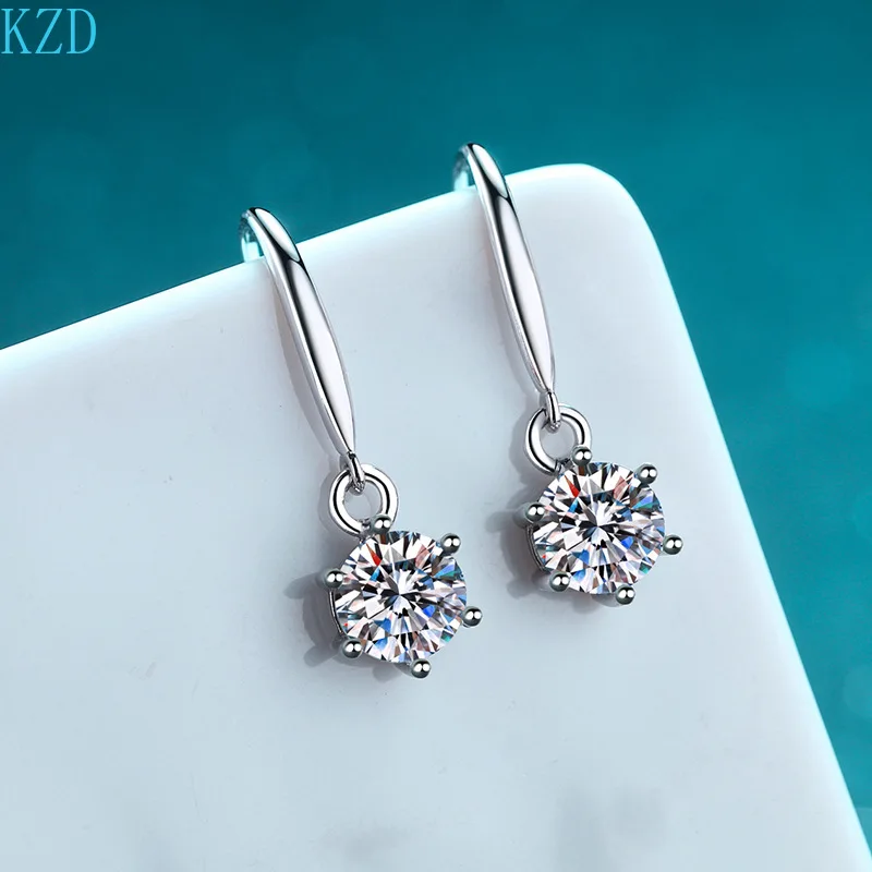 

KZD S925 Pure Tremella Hook Female Six-claw Moss Stone Earring Ear Jewelry Plated with Pt950 Gold Girlfriend Birthday Present