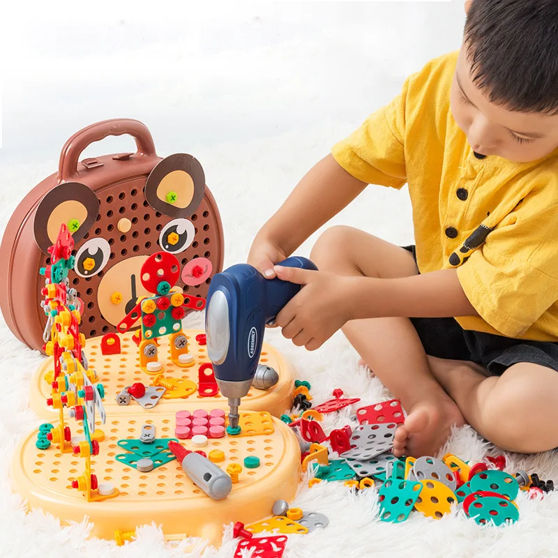 

Children's Education Learning Creative Mosaic Puzzle Toy With Electric Drill Screw Tool Set Kids DIY Learning Toys 3-8 Years Old