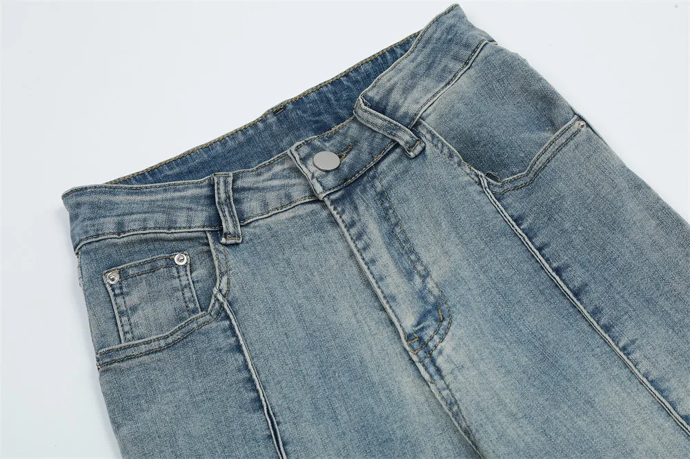 2023 Fashion Y2k Stitching Denim Flared Jeans Men's Style High Street Loose Wide Leg Pants Trousers Ins Trend Mopping Pants