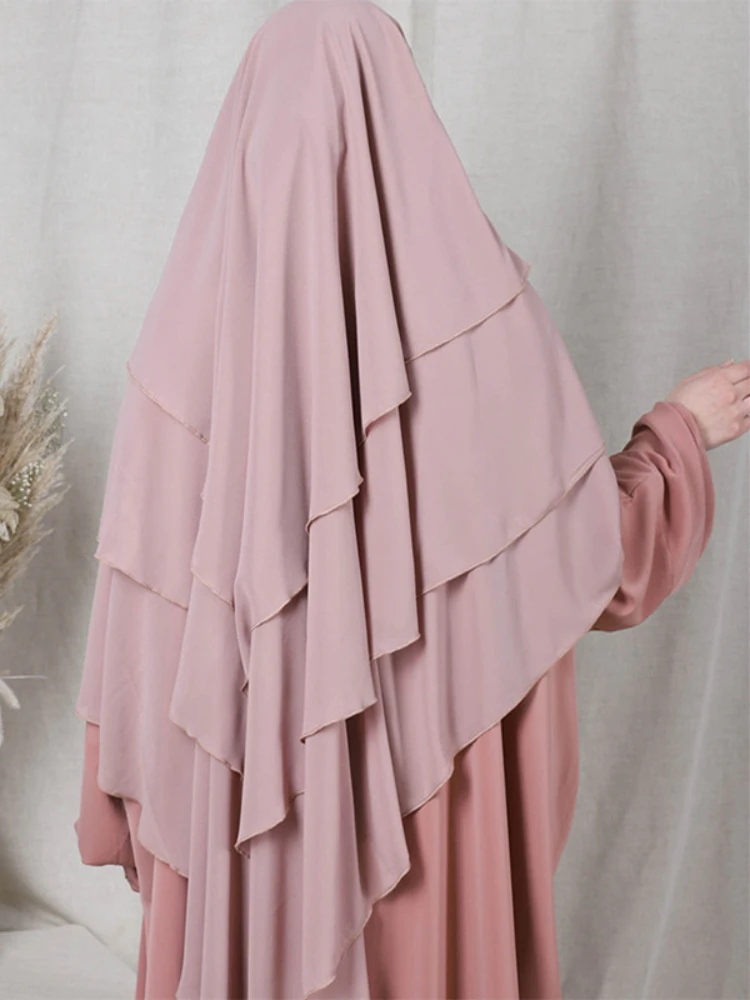 Ramadan Eid Prayer Garment Long Khimar for Muslim Women Abaya Hijab Headcarf Jilbab Islam Clothes 3 Layers Chiffon Hijabs Abayas