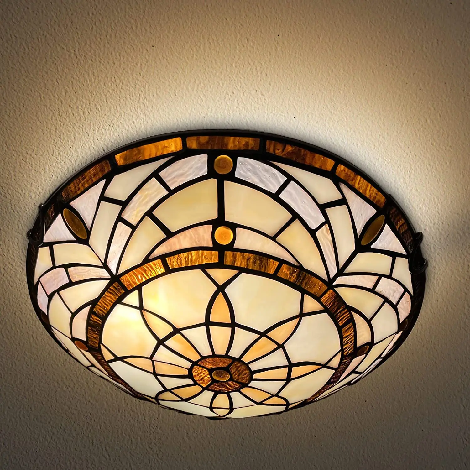 

Tiffany Ceiling Lights Stained Glass Hang Lamp 2-Lights 12 Inch Flush Mount Ceiling Light For Bedroom Dining Living Room