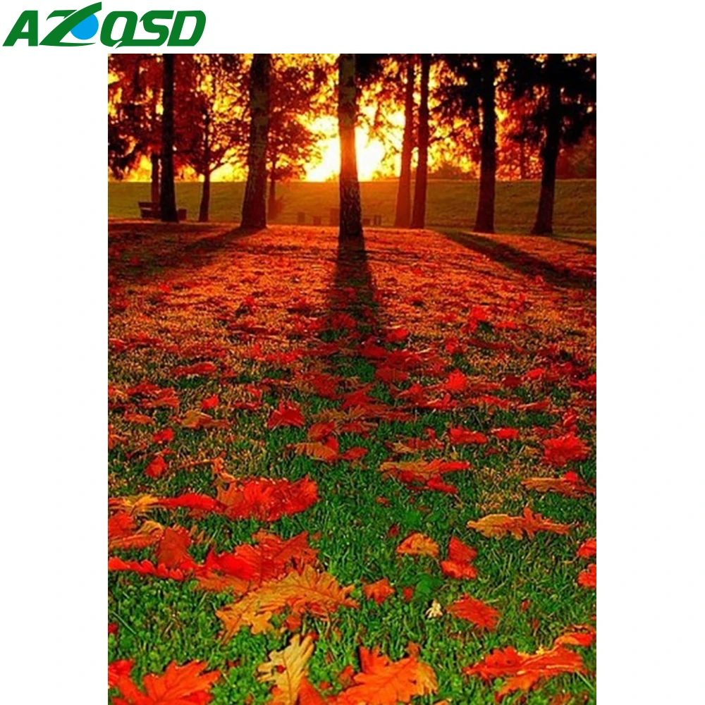 

AZQSD Picture By Numbers Landscape Fores Kits HandPainted Oil Painting Autumn Tree DIY Frame On Canvas For Living Room 40x50cm