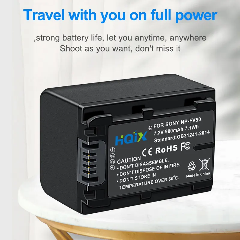 HQIX для Sony HDR-PJ220E PJ230E PJ260E PJ340E PJ350E PJ380E PJ430E PJI0E PJ200E PJ30E PJ50E Камера NP-FV50 двойной заряд