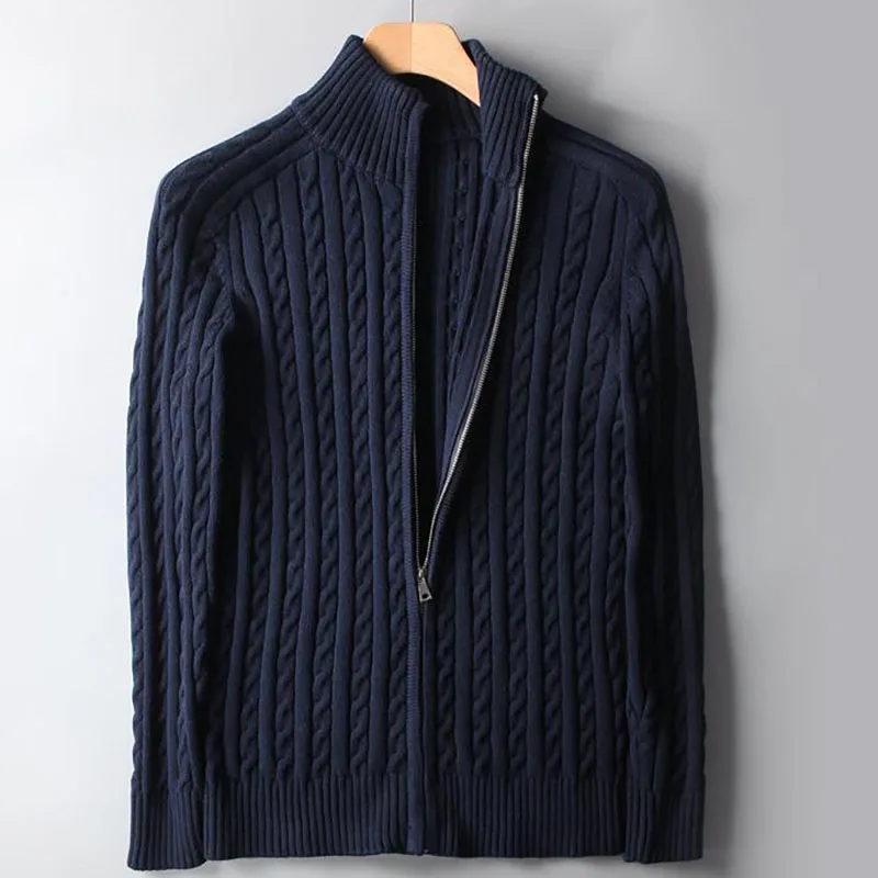 Мужской винтажный свитер на молнии повседневный облегающий короткий с витой