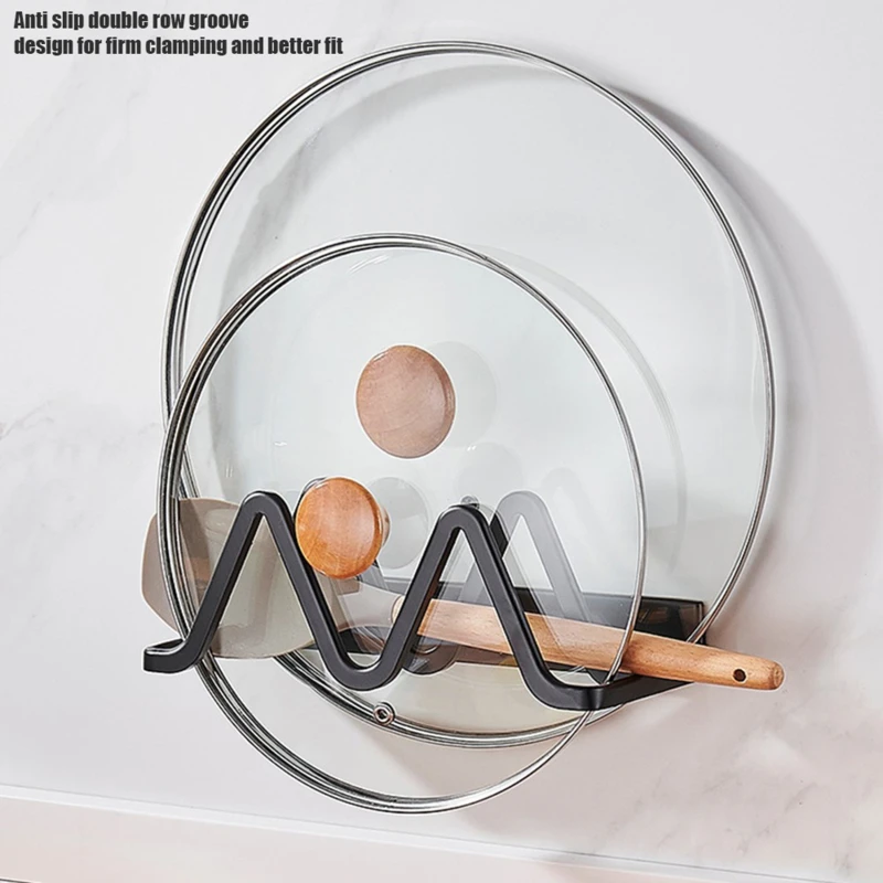 

Практичный Держатель для крышки кастрюли, настенное крепление, Двойные слоты, разделочная доска, кухонный шкаф, дверь, посуда для выпечки, П...