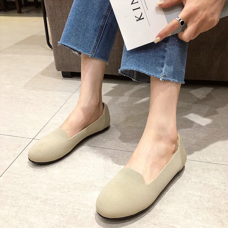 2022 Women's Flat Knitted Round Toe Colorblock Soft Ladies Zapatos De Sports Zapatillas Mujer Bесна Ballet Breathable Moccasins