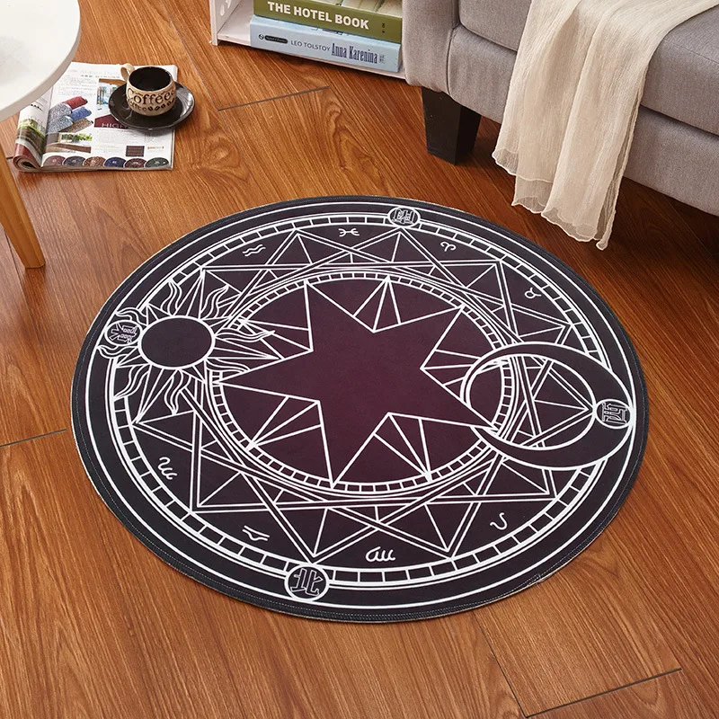 

Cute Magic Circle Rug Home Computer Chair Mat Round Children's Floor Mat Tarot Cards Array Cartoon Anime Round Carpet Non Slip