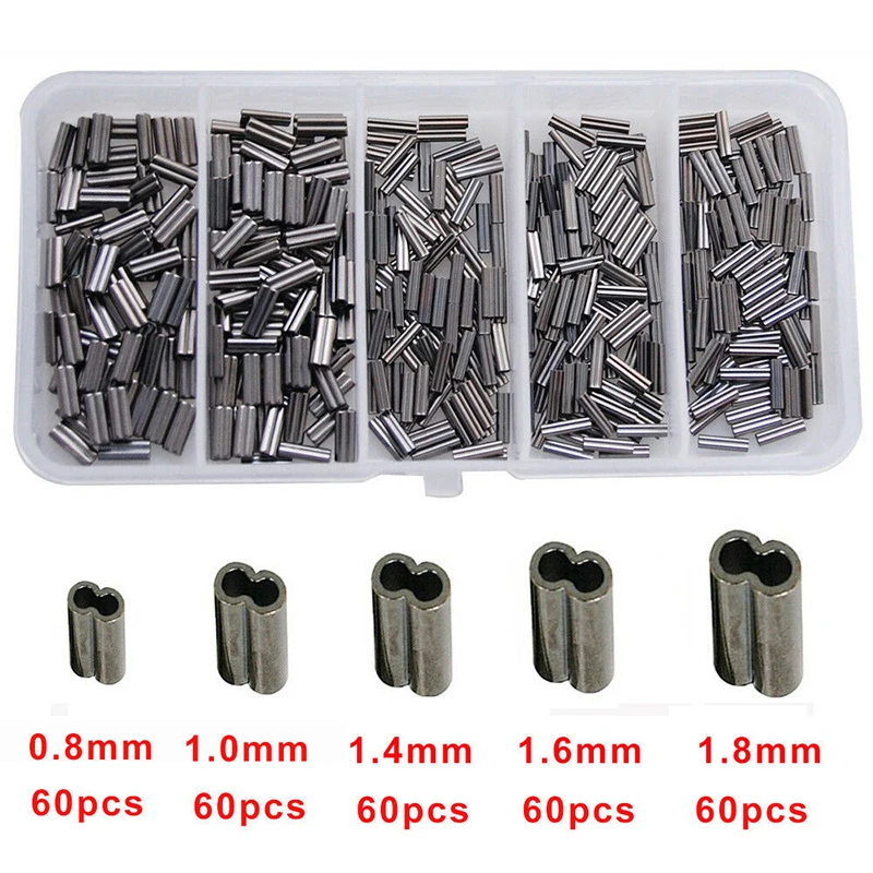 300 PCS Double Copper Fishing Tube Double Barrel Fishing Crimping Sleeves Copper Tube Tackle Connector Kit Fishing Tools