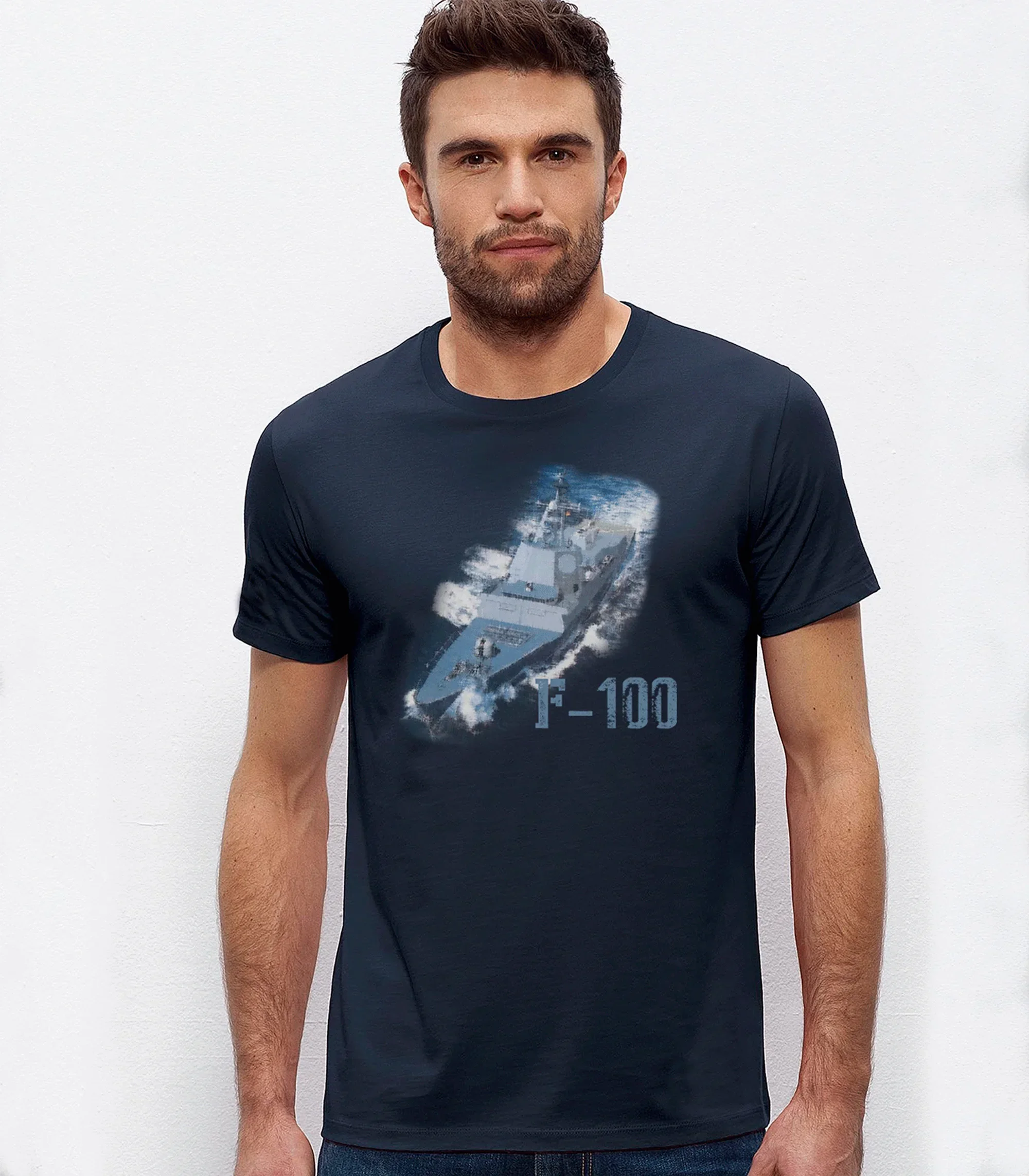 Испанская военно-морская футболка F-100 Alvaro De Bazan класса Frigate 100% хлопок с круглым