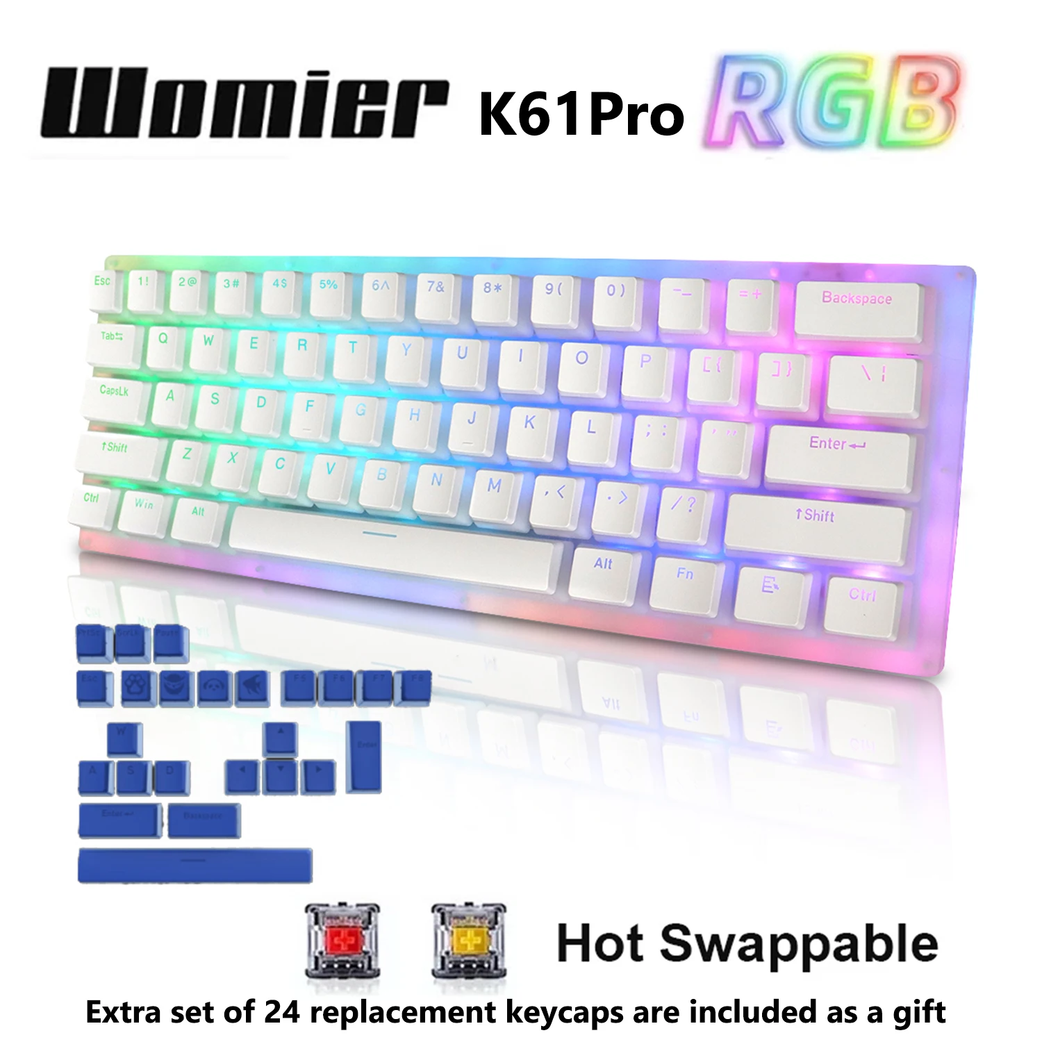 

Womier K61 PRO 60% Mechanical Keyboard Hot Swappable Gaming Keyboard Gateron Switch Dual RGB Backlit Pudding Ice Crystal Keycap