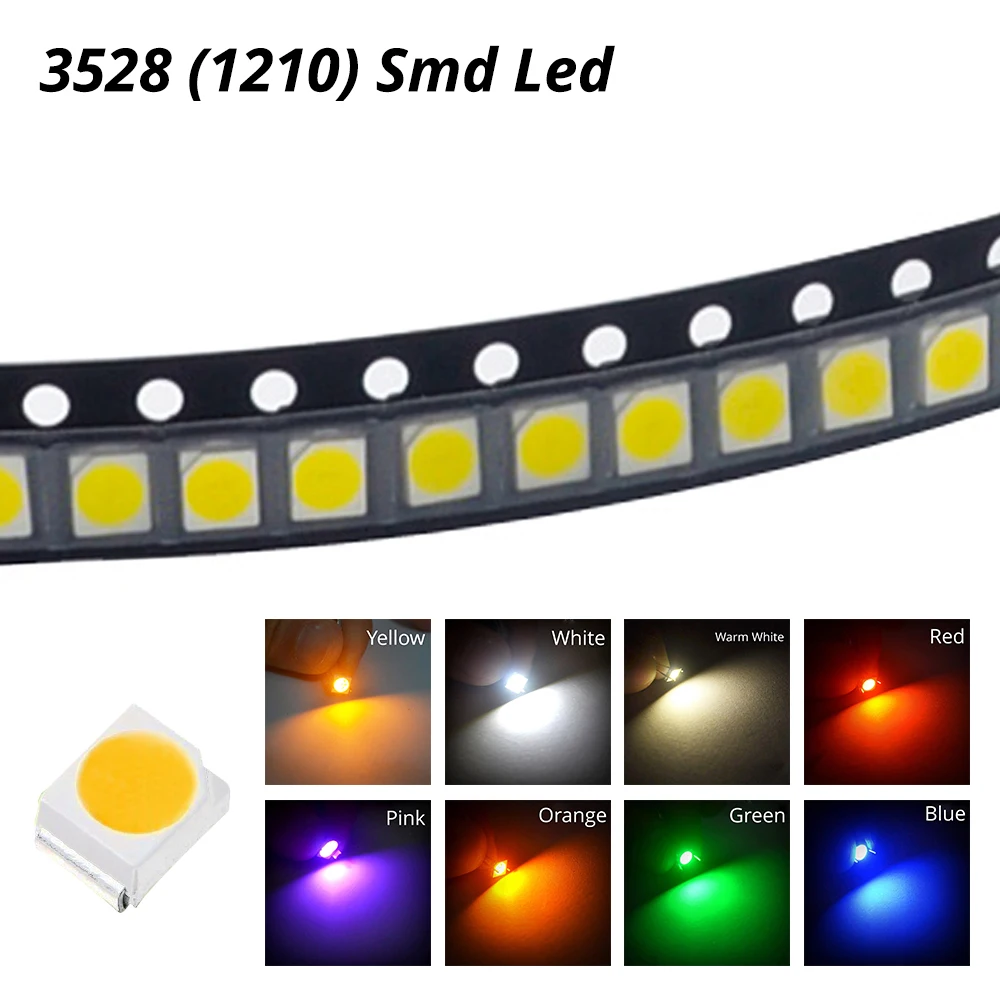 100Pcs 1210 3528 White Red Blue Purple SMT SMD Lamps Bead Highlight Light Emitting 2.0~3.6V 390-625nm Ultra Bright Diodes PLCC-2