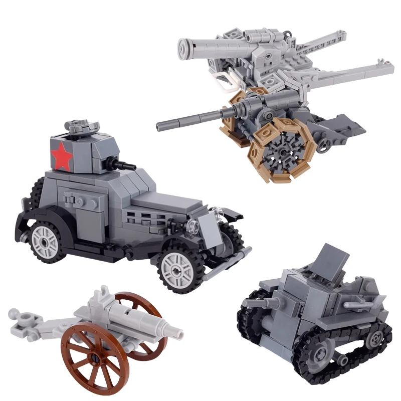 World War II MIAS Individual Tank Model MOC Building Block BA-20 Armored Vehicle German Artillery Children's Assembly Toy Gift